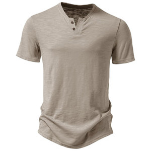 Camiseta Henley de Manga Corta para Hombre, Tela de Algodón Premium, Diseño Personalizado, Ropa Casual de Verano para Gimnasio, OEM ODM, MOQ Bajo, Precio Directo de Fábrica - Product Image 3
