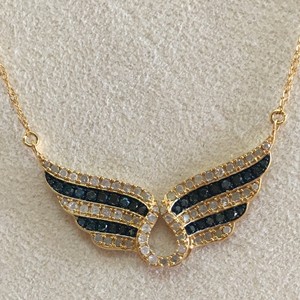 Women's Trendy Brilliant Cut Natural White Blue Wing Pendant Necklace 925 Sterling Silver Rhodium Plated <b>Rope</b> <b>Chain</b> 1.23 Ct Claw - Product Image 1
