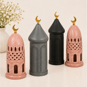 Exclusivo Portavelas de Minarete, Linterna de Mesa Metálica con Diseño de Cúpula de Mezquita, Centro de Mesa Árabe Calado para Decoración de Ramadán - Product Image 6