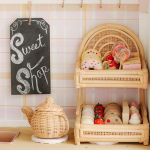 Market <b>cake</b> <b>stand</b> table top <b>cakes</b> display <b>stands</b> kids kitchen accessories natural rattan toy - Product Image 5