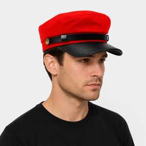 <b>Berets</b> Camouflage PU Leather Breathable Jersey Fabric Hand Embroidery Flat Top Baseball Hat Adjustable Strap Unisex Four Seasons - Product Image 2