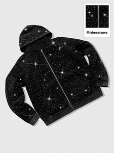 เสื้อฮู้ดซิปผ้าฝ้ายฟลีซหนาน้ำหนัก 300 กรัม ประดับเพชรเต็มตัว ทรงโอเวอร์ไซส์ สไตล์สตรีทแวร์ สำหรับผู้ชาย แบรนด์ ZAVORA รับผลิตเสื้อผ้าจำนวนมาก - Product Image 5