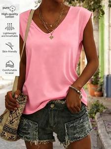 Nueva Colección Primavera Verano, Camiseta de Cuello Redondo sin Mangas para Mujer, Corte Regular, Transpirable, con Logotipo, Exportación Internacional - Product Image 1
