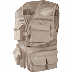 Gilet en maille respirante pour homme avec plusieurs poches, fermeture éclair, vêtements décontractés pour l'extérieur, design léger à col en V pour l'été - Product Image 3