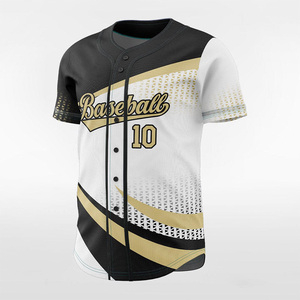 Créez votre propre maillot de baseball personnalisé sublimé, respirant, à manches courtes, blanc, noir et or, pour les jeunes. - Product Image 2