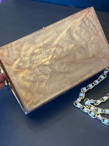 Gold resin purse Handcrafted Designer Luxury Bridal Resin Clutch Ladies Sling <b>Bag</b> Resin Pearl Decor Fashion Accessory - Product Image 2