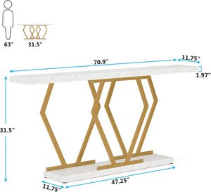 For Contemporary Wooden Luxury 180 cm Faux <b>Marble</b> Black <b>Console</b> <b>Table</b> with Gold Metal Base Accent <b>Table</b> for Entrance - Product Image 2
