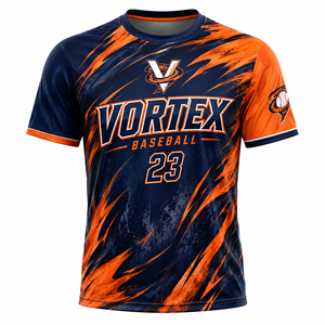 เสื้อเบสบอลวอร์เท็กซ์ 23 พิมพ์ลายแบบซับลิเมชั่น แขนสั้น คอกลม เสื้อยืดสปอร์ต ยูนิเซ็กส์ แห้งเร็ว สีส้มกรมท่า - Product Image 1