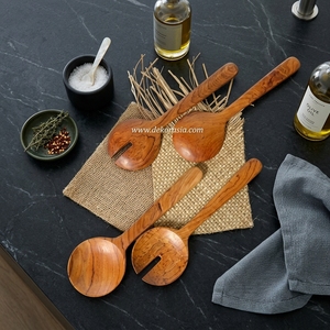 Ensemble de bols à salade en teck écologique de 12,2 pouces de long, design vintage, vaisselle de cuisine, décoration Asie ETW005, emballé dans un carton - Product Image 5