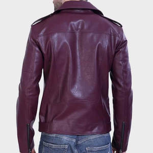 Blouson de motard en cuir rouge bordeaux, en cuir de vachette véritable, avec fermeture éclair asymétrique, vente en gros, sur mesure, vêtements d'extérieur, fabricants OEM - Product Image 2