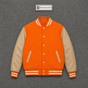 Chaqueta Varsity de Lana Naranja con Mangas de Cuero Beige, Chaqueta Bomber de Béisbol Personalizada con Letras, para Hombre y Mujer, Venta al Por Mayor, Clásica - Product Image 5