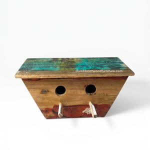 Nichoir en bois écologique pour petits oiseaux, fabriqué à partir de bois de bateau recyclé, couleurs naturelles vieillies, utilisation intérieure/extérieure en été pour petits oiseaux - Product Image 2