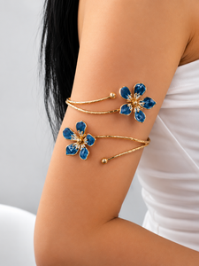 Luxury Blue Flower Arm Cuff <b>Bracelet</b> for Women <b>Adjustable</b> Gold Plated Upper Arm Bangle Fashion Jewelry - Product Image 2