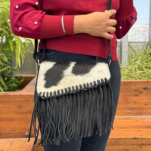 2025 nouveau haute qualité daim cuir frange bandoulière sac à main pour femmes Vintage Boho peau de vache gland petit sac à main sacs à bandoulière - Product Image 5