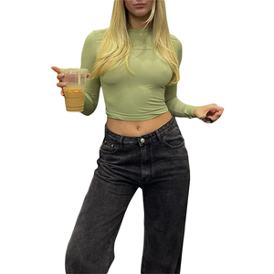 Camiseta Casual de Manga Larga, Camiseta Ajustada de Color Sólido para Primavera y Otoño, Camiseta Básica de Moda Urbana para Mujer, Top - Product Image 1