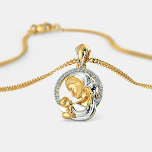 Collar con Colgante de Diamante Cultivado en Laboratorio en Forma de Corazón de Madre e Hijo de Dos Tonos - Product Image 3