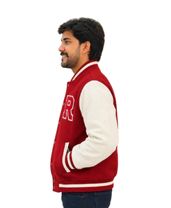 Chaqueta Varsity para Hombre con Bloques de Color, Cuello Alto, Botones a Presión, Aplique de Letra R, Estilo Preppy, Chaqueta de Béisbol - Product Image 2