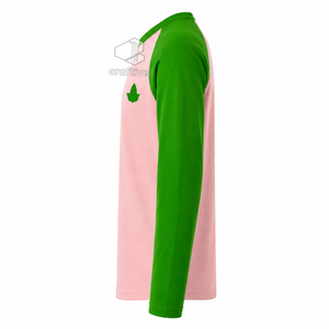 T-shirt Raglan Alpha Kappa Alpha Sorority pour femme, décontracté, rose et vert contrastant, à manches longues, avec écusson brodé, style color block - Product Image 3