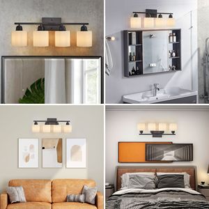 4 <b>Light</b> Modern Bathroom <b>Vanity</b> <b>Light</b> <b>Mirror</b> Black and Milky White Frosted Glass Shades E26 Wall Sconces - Product Image 6