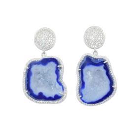Pendientes de Plata de Ley 925 con Geoda Azul y Circonitas Cúbicas Incrustadas - Product Image 2