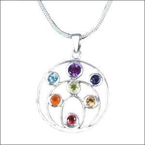 Colgante de plata Chakra 925 con dijes de piedras preciosas múltiples Joyas multipiedra coloridas - Product Image 1