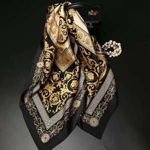 Black Gold Baroque Square Silk Scarf for Women Lightweight Shawl Wrap Hijab Decorative Accessory for Party Gift - Product Image 5