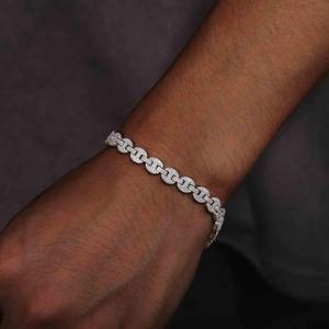 สร้อยข้อมือคิวบันเพชรแล็บโกรว์สีขาวทองคำขาว S925 สำหรับผู้ชาย ทรงกลมเจียระไนแบบบริลเลียนท์ ชุบโรเดียม สไตล์ฮิปฮอป เหมาะสำหรับใส่ทุกวัน - Product Image 3