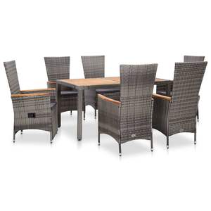 Outdoor <b>Dining</b> <b>Set</b> <b>Grey</b> 6 Seater Rattan Garden Furniture Teak <b>Table</b> Contemporary Style - Product Image 1