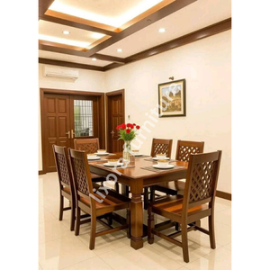 Luxury Handcrafted Solid Wood 6 Seater Dining <b>Table</b> Set Premium <b>Walnut</b> Finish Rectangular <b>Table</b> Set - Product Image 5