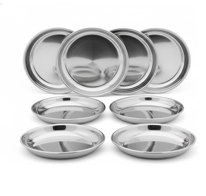 Stainless Steel Round Charger <b>Plates</b> 8 Pec Polished Silver Metal Dinnerware <b>Plates</b> for <b>Camping</b> Party Use - Product Image 1