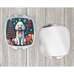 Espejo de maquillaje de viaje compacto para mujeres y niñas, caniche blanco, diseño navideño, bolsillo de mano plegable, regalo decorativo - Product Image 4