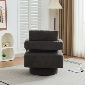 Poltrona Girevole Moderna con Schienale Aperto da 74 cm, Rotazione a 360 Gradi, Poltrona Lounge per Soggiorno con Braccioli Rimovibili - Product Image 4