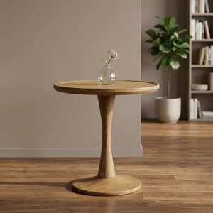 Modern Wooden End <b>Table</b> Round Top Pedestal Base Minimalist Accent <b>Table</b> for Living Room Bedroom <b>Sofa</b> <b>Side</b> <b>Table</b> Home Decor - Product Image 3