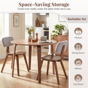 Walnut 37.5\" Round Dining <b>Table</b> with <b>Solid</b> Rubber <b>Wood</b> Legs for 4 People - Product Image 6