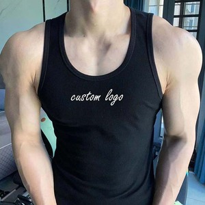 Camiseta sin mangas roja de punto para hombre, cuello redondo, logotipo bordado personalizado en la parte delantera, estilo casual, chaleco deportivo de verano de alta calidad para hombre - Product Image 2