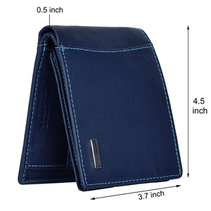 Portefeuille en cuir véritable premium anti-RFID, sécurisé pour les voyages, portefeuille en cuir à double pliage avec fenêtre d'identification rabattable, technologie anti-RFID - Product Image 4