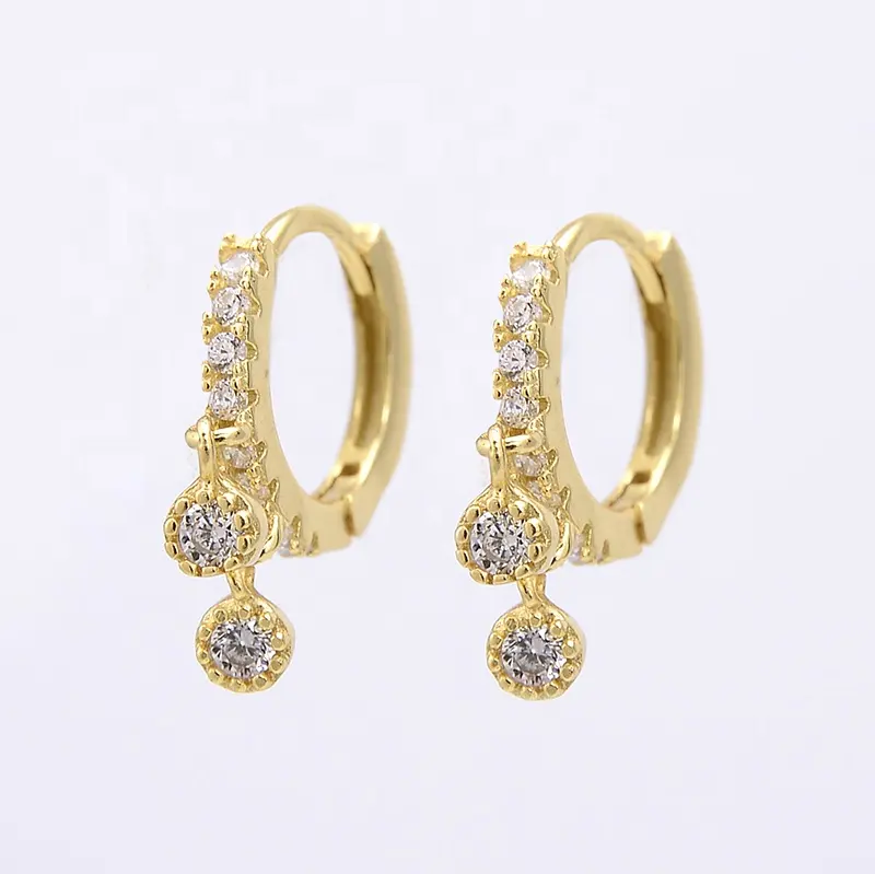Fashion Gold-plated Jewelry 925 Sterling Silver Round zircon Hanging huggies Earrings for men