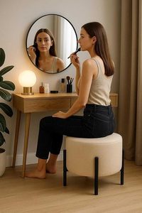 เก้าอี้สตูลดีไซน์ใหม่แบบปรับแต่งได้  เบาะนั่งสีดำเคลือบเงาสำหรับตกแต่งข้างเตียง  เก้าอี้สตูลโลหะพร้อมเบาะหุ้มผ้าสีเทา - Product Image 4