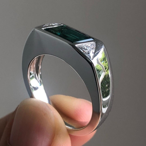 Green Emerald Cut <b>Cz</b> 3 Stone <b>Ring</b> White Gold Engagement <b>Ring</b> 10K Solid Gold Bezel Set Wedding <b>Ring</b> Gift Moissanite <b>Rings</b> - Product Image 5