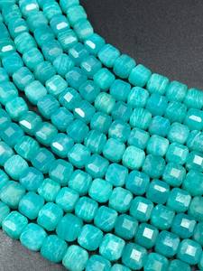 ลูกปัดอเมซอนไนต์ธรรมชาติทรงลูกบาศก์ สีฟ้าสวยงาม คุณภาพสูง สำหรับทำเครื่องประดับ - Product Image 5