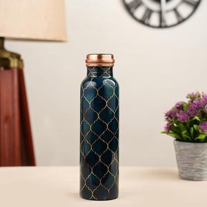 Bouteille d'eau en cuivre à imprimé floral avec tasses assorties, ensemble de vaisselle portable pour les voyages - Product Image 3