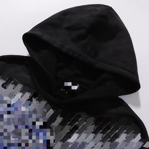 Sudadera con Capucha Extra Grande para Hombre, Estampado de Pintura Abstracta, Estilo Casual Urbano, Azul y Negro, Corte Regular, Tejido de Algodón, Ropa de Otoño - Product Image 3
