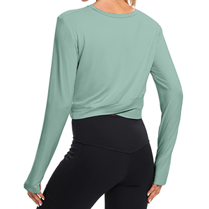 Haut de yoga en gros pour femmes, fin, respirant, à séchage rapide, pour le printemps et l'automne, idéal pour la course et le fitness, avec logo imprimé - Product Image 4