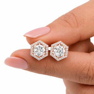 Luxury Halo Moissanite Earrings Stud Earrings for Brilliant Round Diamond Plated Rose Gold Women Anniversary Gift - Product Image 4