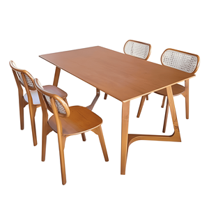 Ensemble de salle à manger moderne en bois, table rectangulaire et chaises, mobilier de cuisine contemporain pour la maison et l'hôtel - Product Image 1