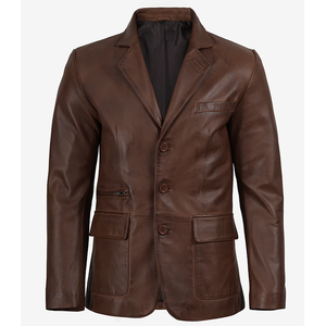 Blazer de Cuero Genuino de Vaca Marrón para Hombre, Tendencia 2026, Alta Calidad, MOQ Bajo, Tallas Grandes, Blazer Calefactable de Moda Invernal - Product Image 4