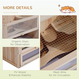 Habitat di criceto a 2 livelli con struttura in legno di abete apribile con porta anteriore e scala stabile in legno di piccole dimensioni forniture per animali - Product Image 6