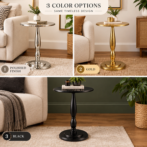 Table d'appoint ronde en laiton doré antique, table de chevet de luxe vintage en métal, table d'appoint décorative en aluminium pour coin de salon - Product Image 4