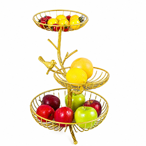 Corbeille à fruits à 2 niveaux en fil métallique, support de rangement de comptoir, organisateur de légumes, bol de présentation de table au design spirale, vente en gros - Product Image 3