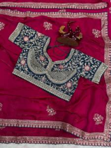 Designer Zari Embroidery And Sequence Work Fandy Satin <b>Saree</b> With Fully <b>Stitched</b> Fandy Satin Embroidery Work Blouse - Product Image 5
